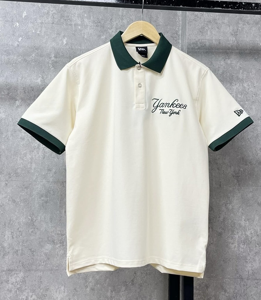 áo new era polo kem viền xanh