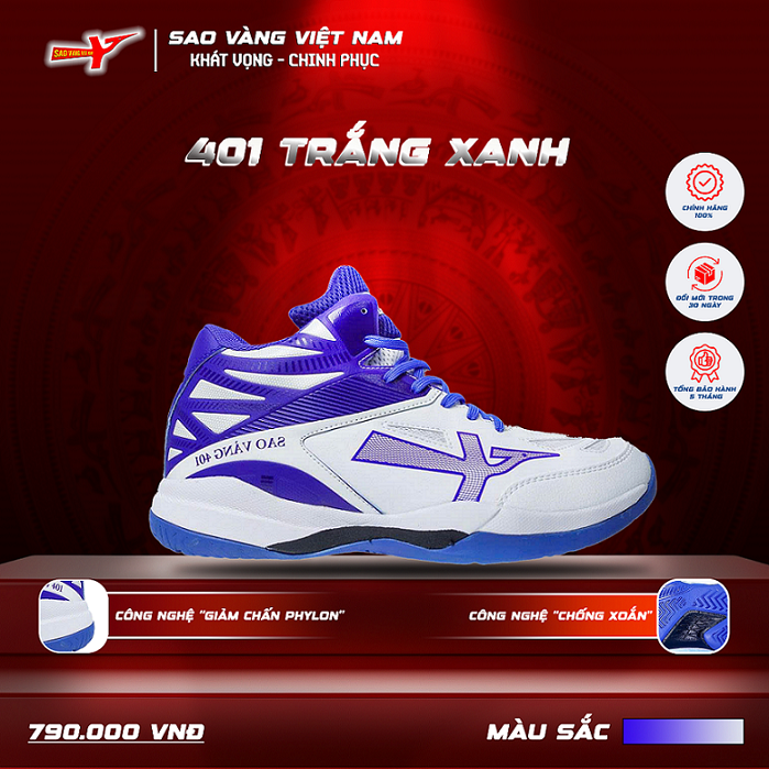 SAO VÀNG 401 TRẮNG XANH - FREESHIP VÀ TẶNG KÈM 1 ĐÔI TẤT, 1 ĐÔI LÓT, 1 ĐÔI DÂY