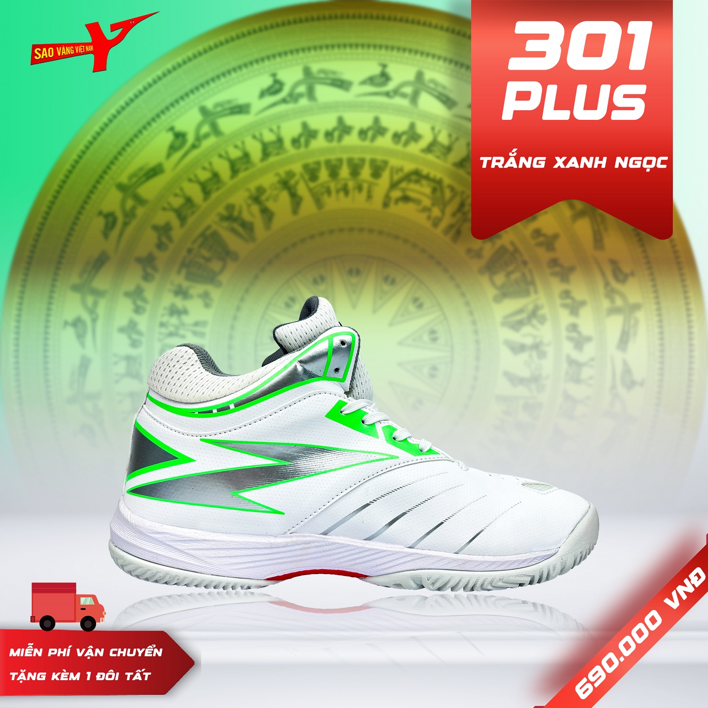 SAO VÀNG 301 PLUS TRẮNG XANH NGỌC - FREESHIP VÀ TẶNG KÈM 1 ĐÔI TẤT, 1 ĐÔI LÓT, 1 ĐÔI DÂY