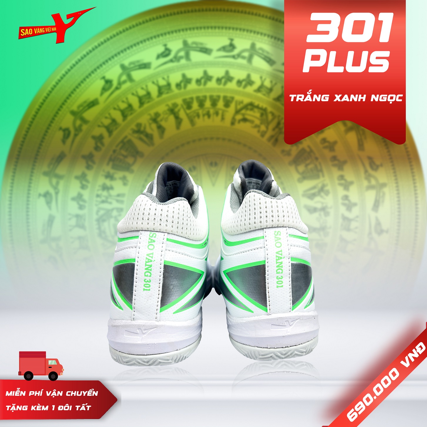 SAO VÀNG 301 PLUS TRẮNG XANH NGỌC - FREESHIP VÀ TẶNG KÈM 1 ĐÔI TẤT, 1 ĐÔI LÓT, 1 ĐÔI DÂY