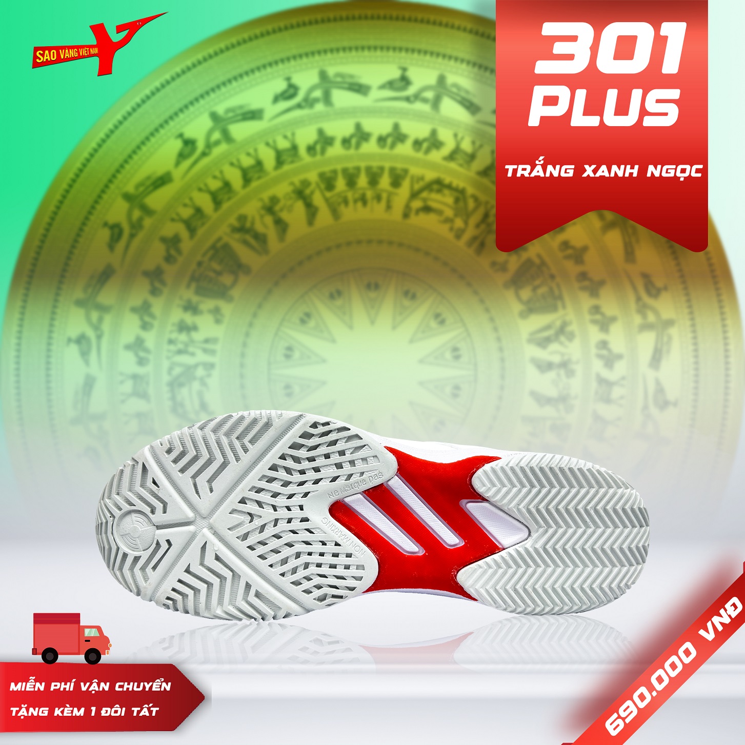 SAO VÀNG 301 PLUS TRẮNG XANH NGỌC - FREESHIP VÀ TẶNG KÈM 1 ĐÔI TẤT, 1 ĐÔI LÓT, 1 ĐÔI DÂY
