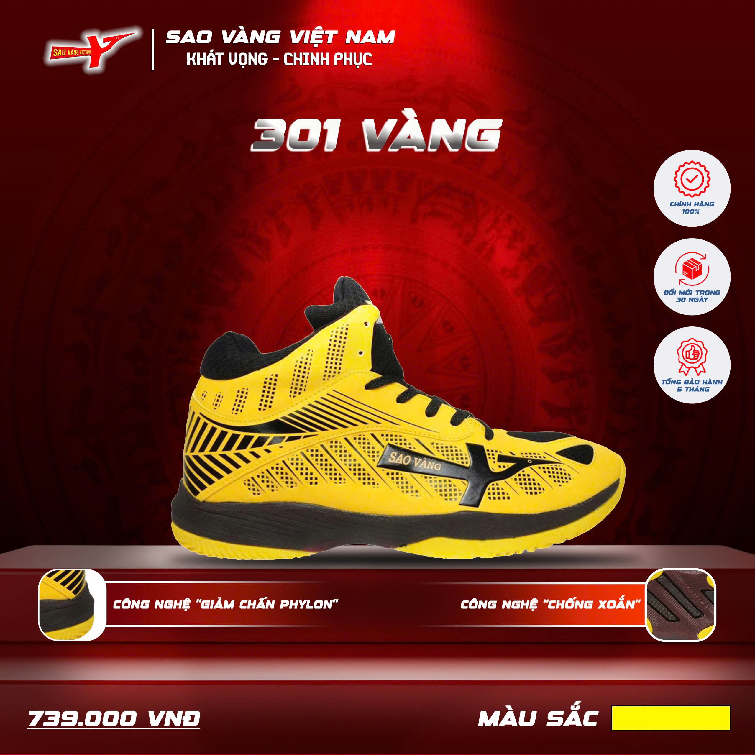 SAO VÀNG 301 YELLOW - FREESHIP VÀ TẶNG KÈM 1 ĐÔI TẤT, 1 ĐÔI LÓT, 1 ĐÔI DÂY