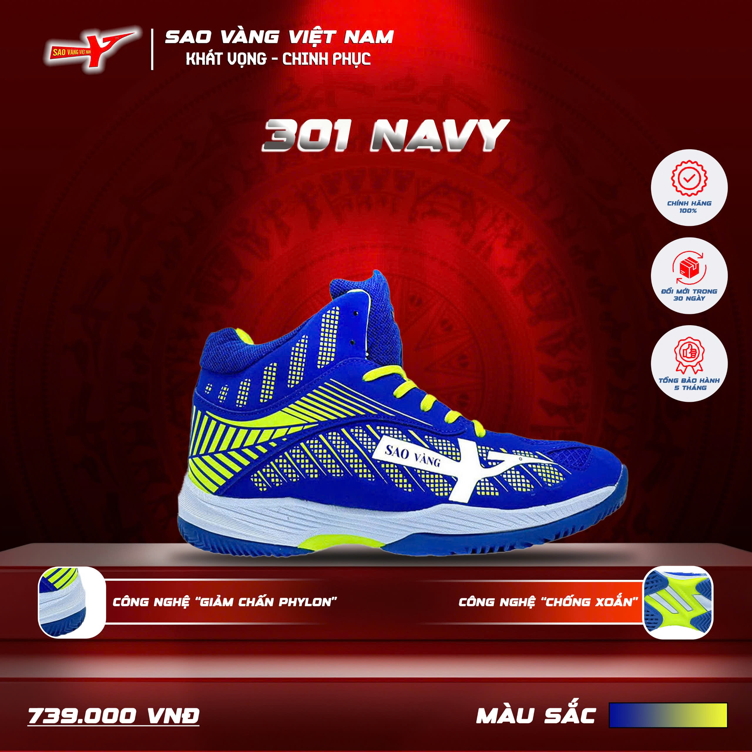 SAO VÀNG 301 NAVY - FREESHIP VÀ TẶNG KÈM 1 ĐÔI TẤT, 1 ĐÔI LÓT, 1 ĐÔI DÂY