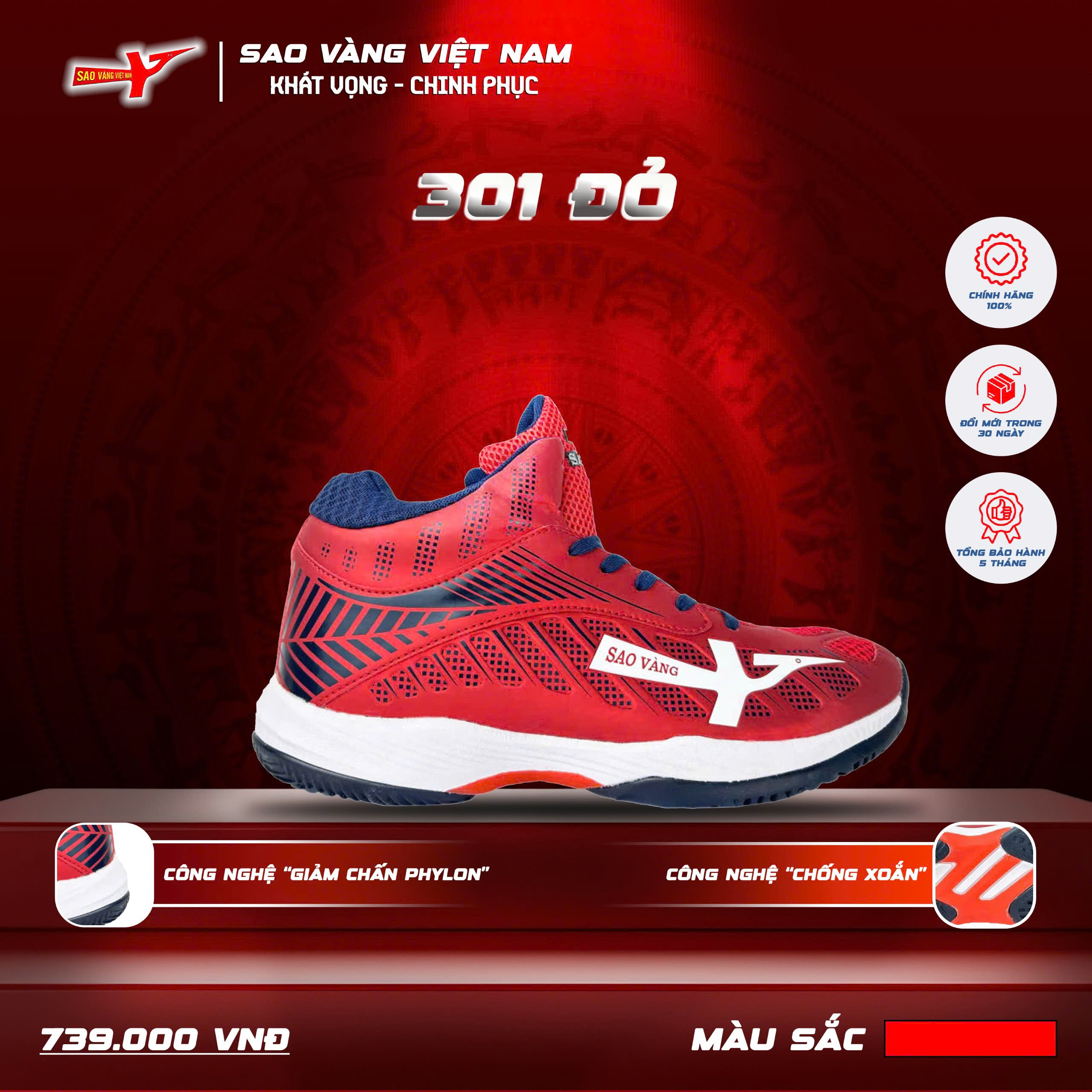 SAO VÀNG 301 RED - FREESHIP VÀ TẶNG KÈM 1 ĐÔI TẤT, 1 ĐÔI LÓT, 1 ĐÔI DÂY