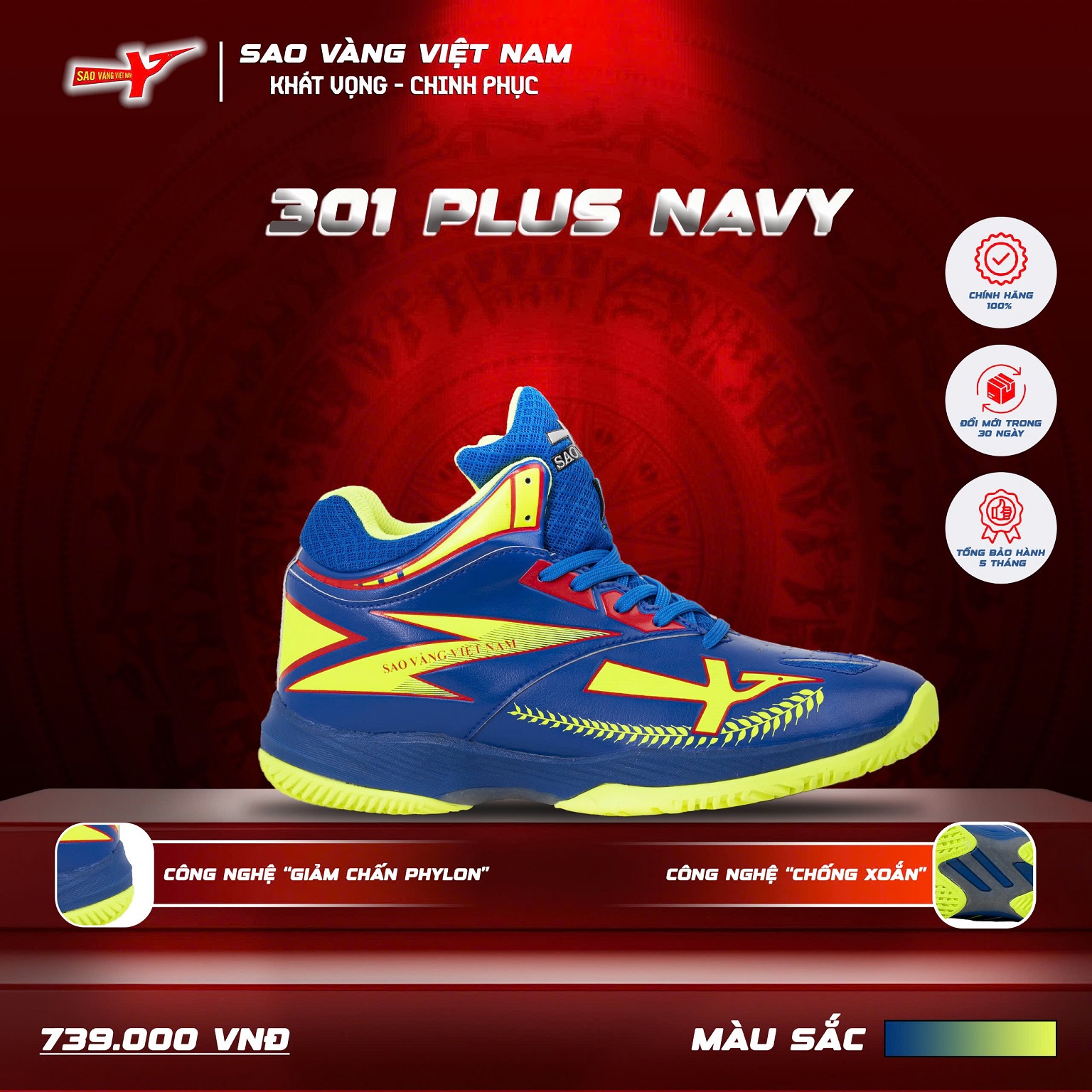 SAO VÀNG 301 PLUS NAVY - FREESHIP VÀ TẶNG KÈM 1 ĐÔI TẤT, 1 ĐÔI LÓT, 1 ĐÔI DÂY
