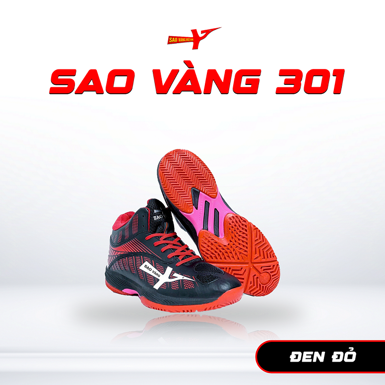 SAO VÀNG 301 ĐEN ĐỎ - FREESHIP VÀ TẶNG KÈM 1 ĐÔI TẤT, 1 ĐÔI LÓT, 1 ĐÔI DÂY