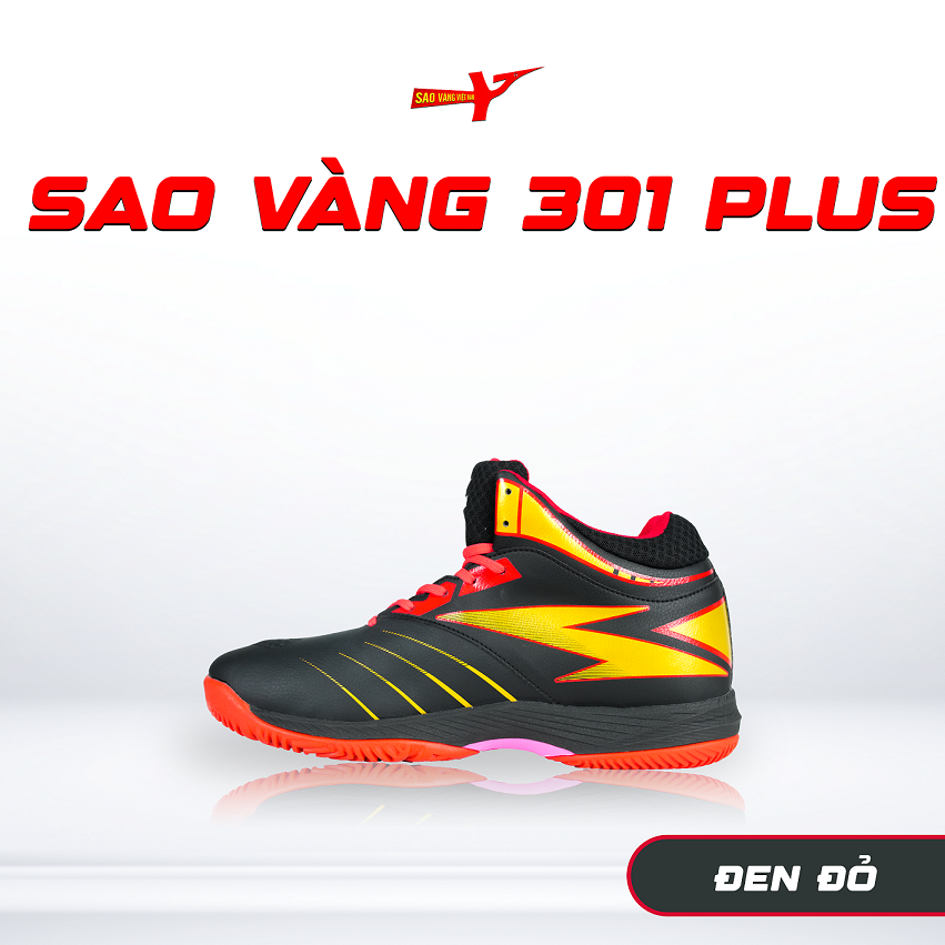 SAO VÀNG 301 PLUS ĐEN ĐỎ - FREESHIP VÀ TẶNG KÈM 1 ĐÔI TẤT, 1 ĐÔI LÓT, 1 ĐÔI DÂY