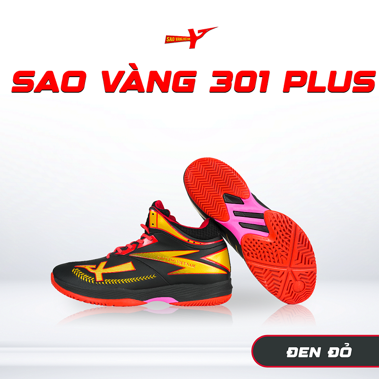 SAO VÀNG 301 PLUS ĐEN ĐỎ - FREESHIP VÀ TẶNG KÈM 1 ĐÔI TẤT, 1 ĐÔI LÓT, 1 ĐÔI DÂY