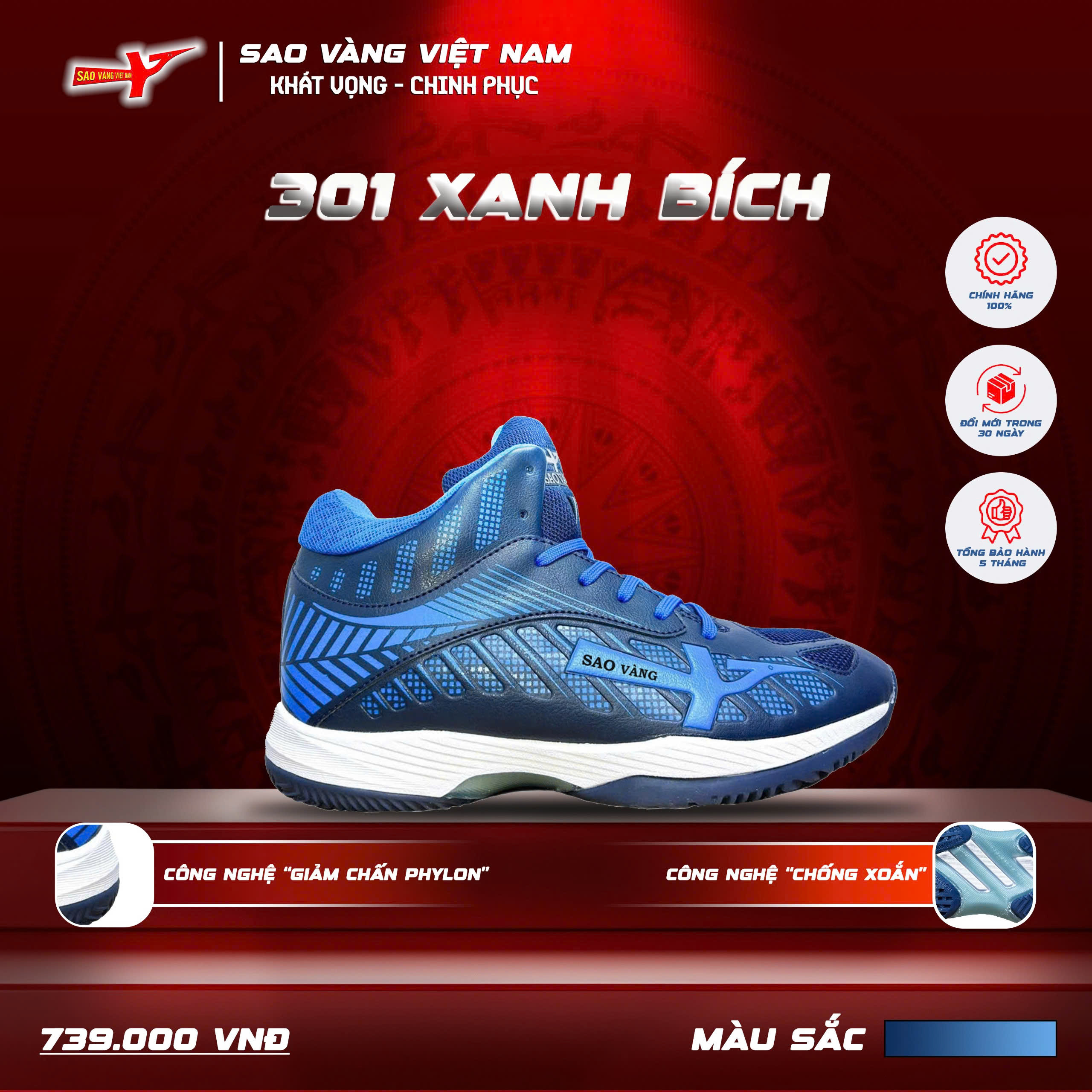 SAO VÀNG 301 XANH BÍCH - FREESHIP VÀ TẶNG KÈM 1 ĐÔI TẤT, 1 ĐÔI LÓT, 1 ĐÔI DÂY