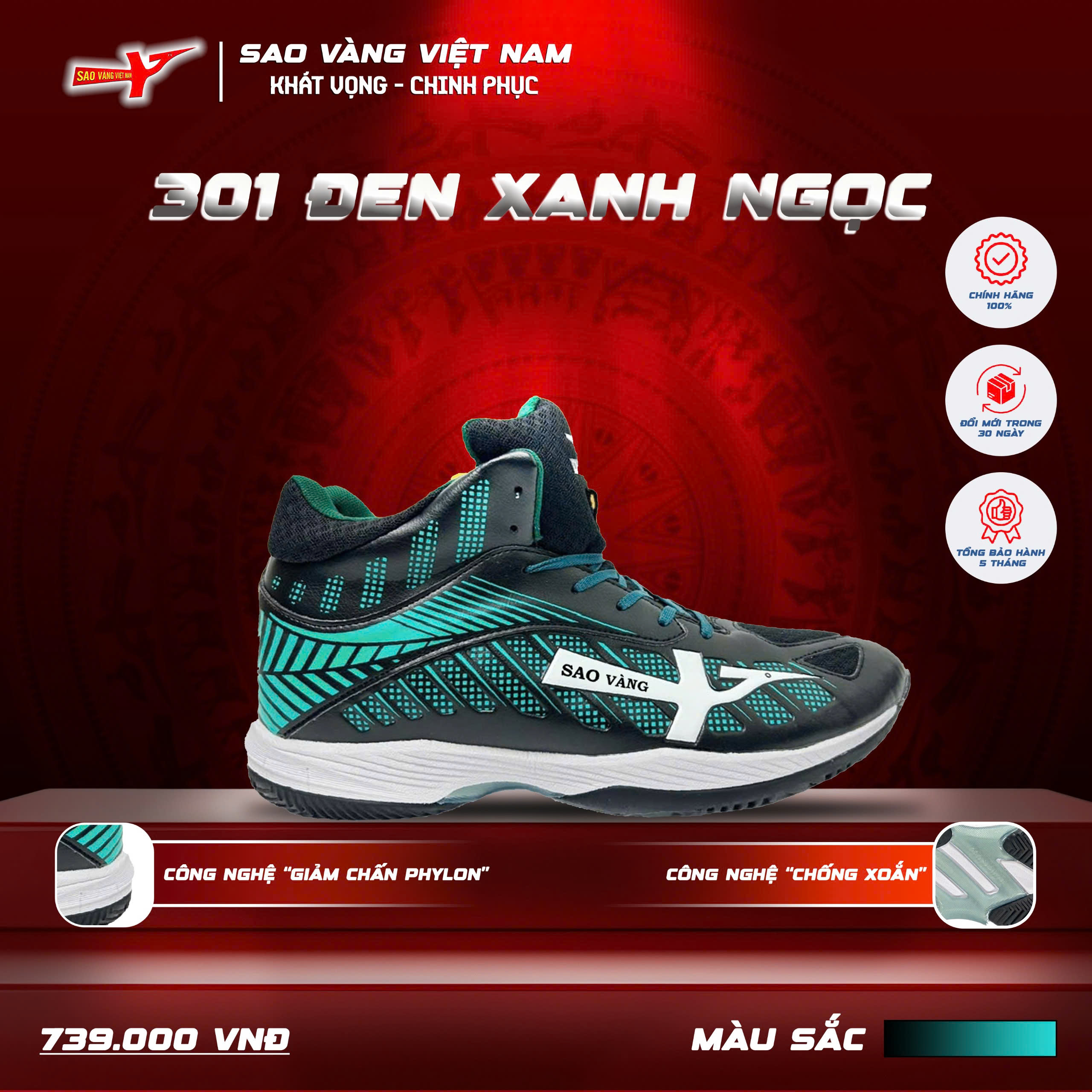 SAO VÀNG 301 ĐEN XANH NGỌC - FREESHIP VÀ TẶNG KÈM 1 ĐÔI TẤT, 1 ĐÔI LÓT, 1 ĐÔI DÂY