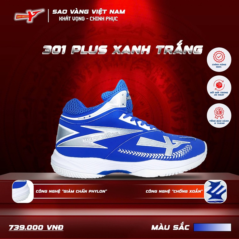 SAO VÀNG 301 PLUS XANH TRẮNG - FREESHIP VÀ TẶNG KÈM 1 ĐÔI TẤT