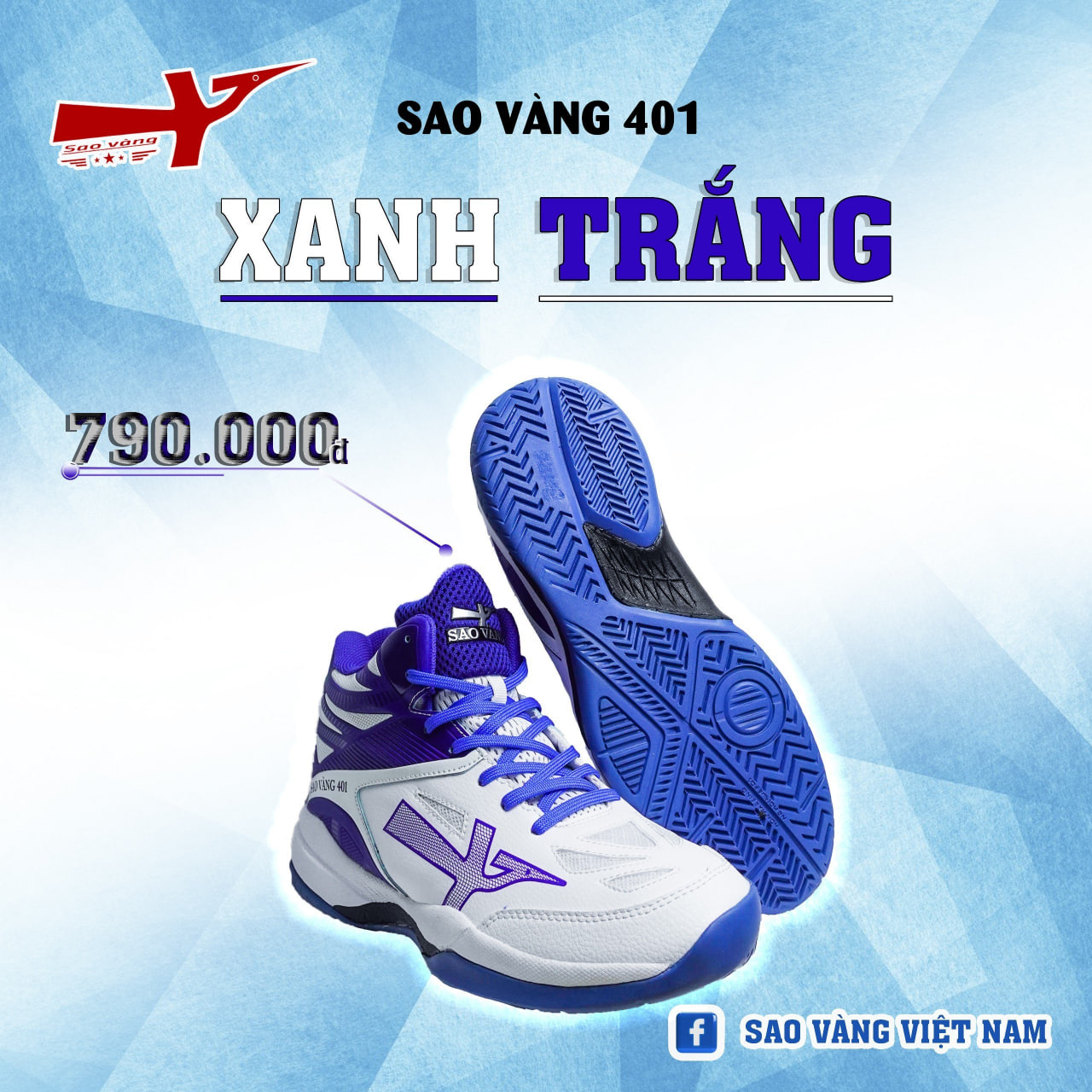 SAO VÀNG 401 TRẮNG XANH - FREESHIP VÀ TẶNG KÈM 1 ĐÔI TẤT, 1 ĐÔI LÓT, 1 ĐÔI DÂY