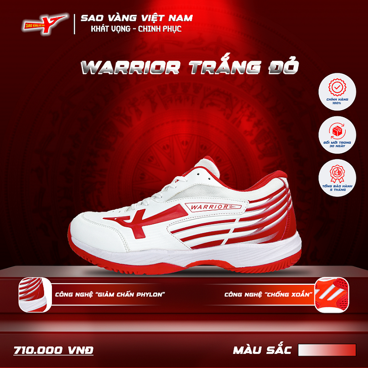 GIÀY SAO VÀNG WARRIOR TRẮNG ĐỎ - FREESHIP VÀ TẶNG KÈM 1 ĐÔI TẤT, 1 ĐÔI LÓT, 1 ĐÔI DÂY