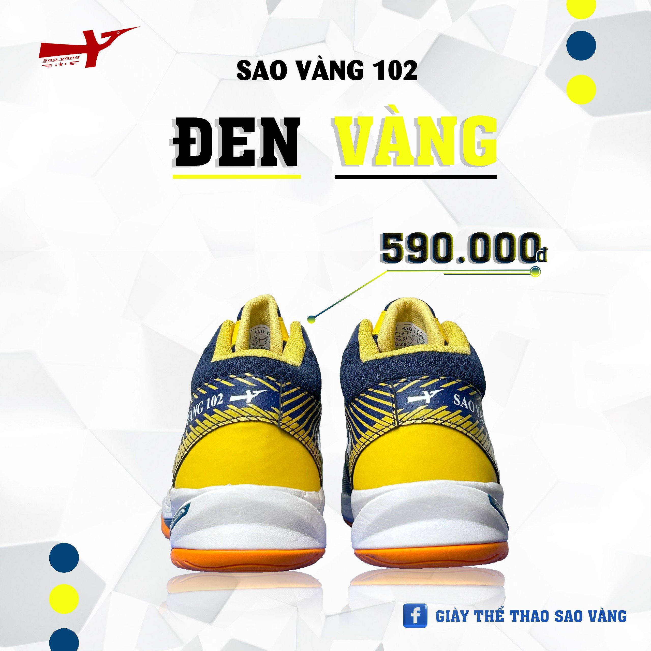 SAO VÀNG 102 ĐEN VÀNG - FREESHIP VÀ TẶNG KÈM 1 ĐÔI TẤT, 1 ĐÔI LÓT, 1 ĐÔI DÂY