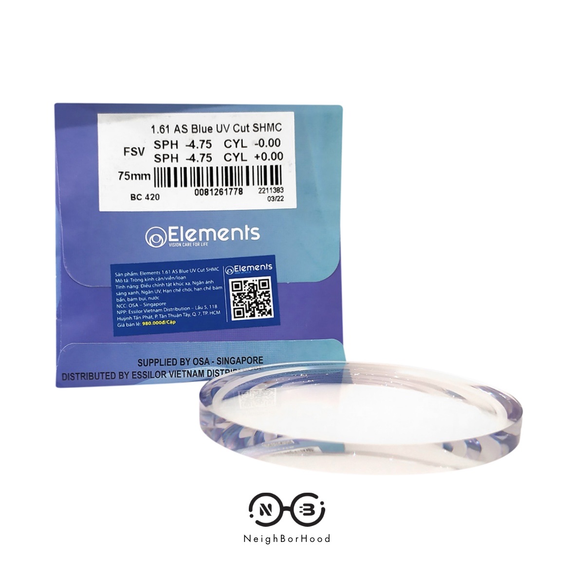 Tròng Elements BLUE UV CUT loạn cao 1.61
