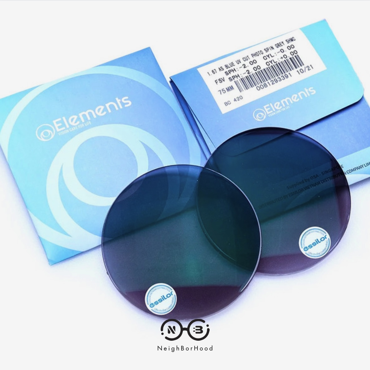 Tròng Element BLUE UV CUT PHOTO GREY chiết suất 1.67