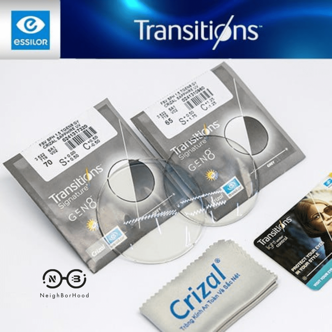 Tròng Kính Đổi Màu Essilor Crizal Transitions Signature Gen 8 chiết suất 1.56