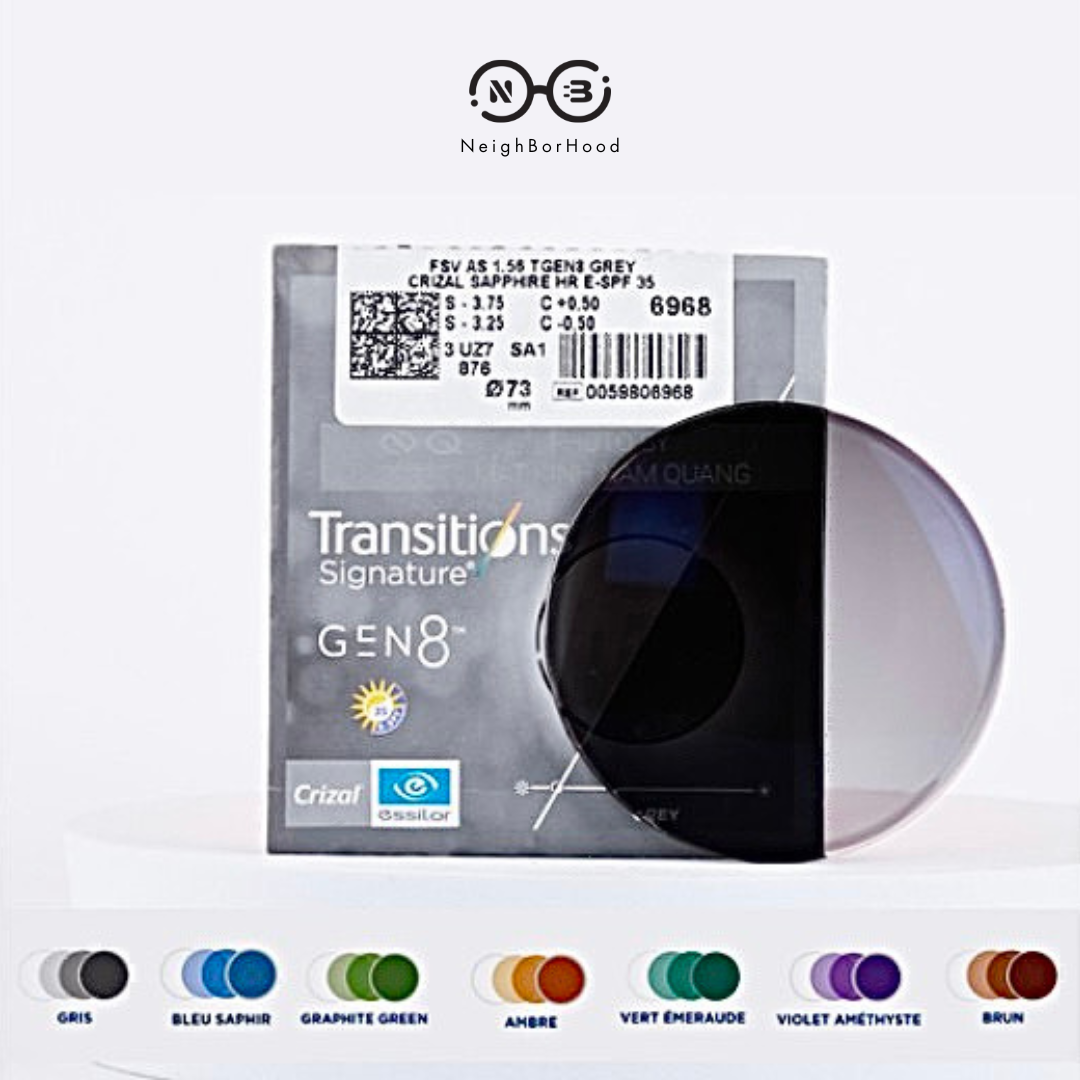 Tròng Kính Đổi Màu Essilor Crizal Transitions Signature Gen 8 chiết suất 1.60