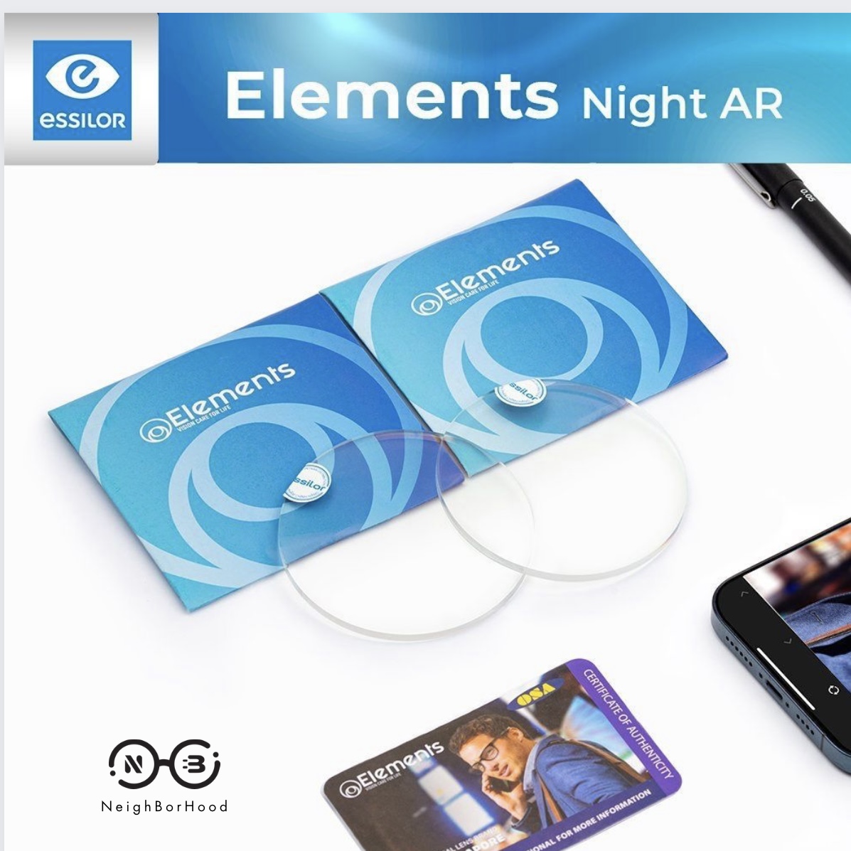 Tròng Element BLUE UV CUT Night AR chiết suất 1.61