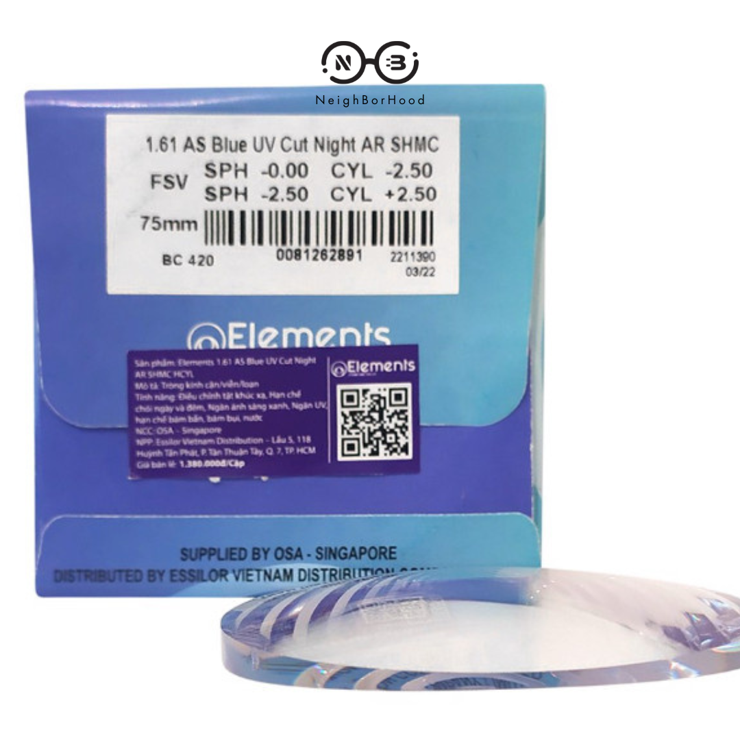 Tròng Element BLUE UV CUT Night AR chiết suất 1.61