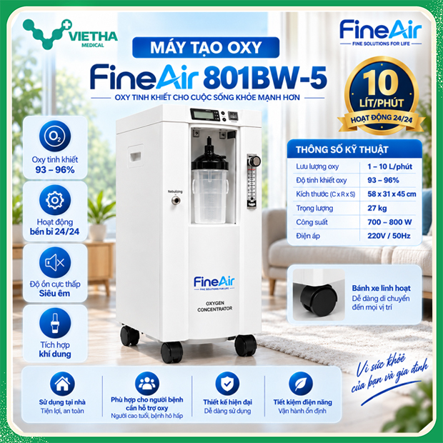 Máy Tạo Oxy FineAir 801BW-5 10 Lít/Phút Chính Hãng