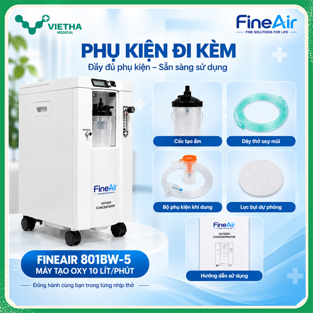 Máy Tạo Oxy FineAir 801BW-5 10 Lít/Phút Chính Hãng