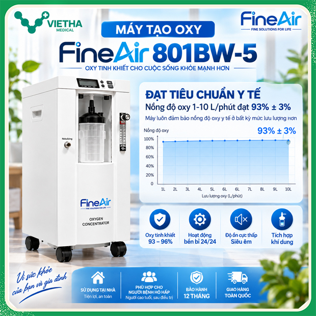 Máy Tạo Oxy FineAir 801BW-5 10 Lít/Phút Chính Hãng