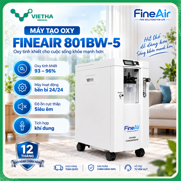 Máy Tạo Oxy FineAir 801BW-5 10 Lít/Phút Chính Hãng