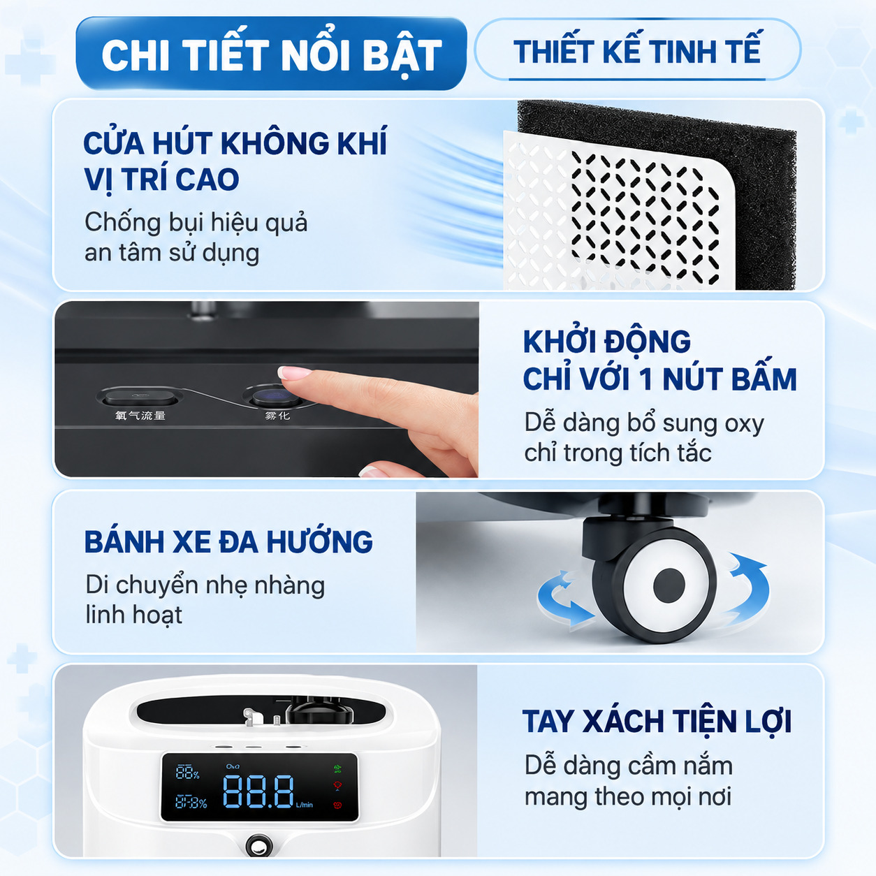 Máy tạo oxy FineAir 801AW-5 5 lít/phút Siêu Êm Ái