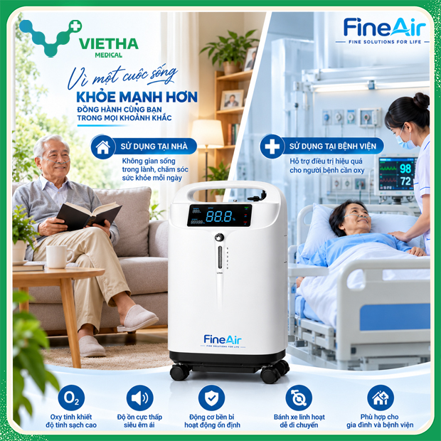 Máy tạo oxy FineAir 801AW-5 5 lít/phút Siêu Êm Ái