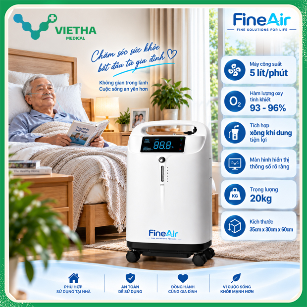 Máy tạo oxy FineAir 801AW-5 5 lít/phút Siêu Êm Ái