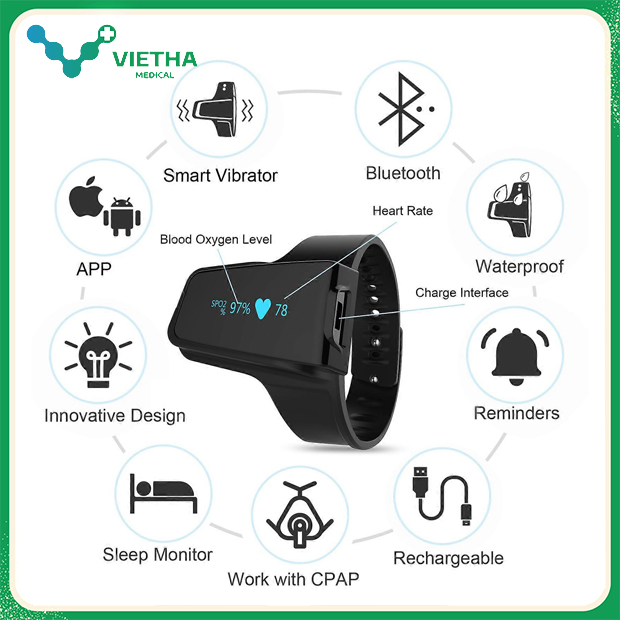 Thiết bị theo dõi oxy, nhịp tim & giấc ngủ Checkme O2 Max