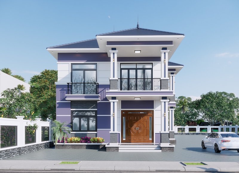 THIẾT KẾ BIỆT THỰ 2 TẦNG  MÁI THÁI HIỆN ĐẠI