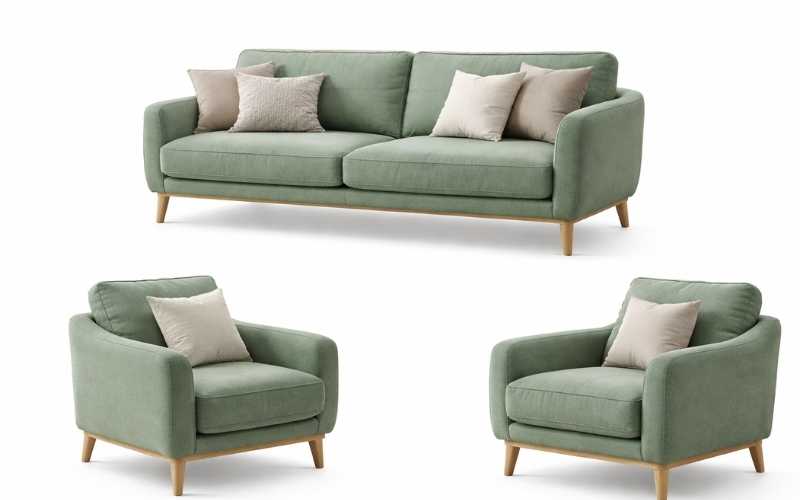 Sofa Nỉ Xanh Olive – Bộ 3 chỗ & 2 ghế đơn hiện đại