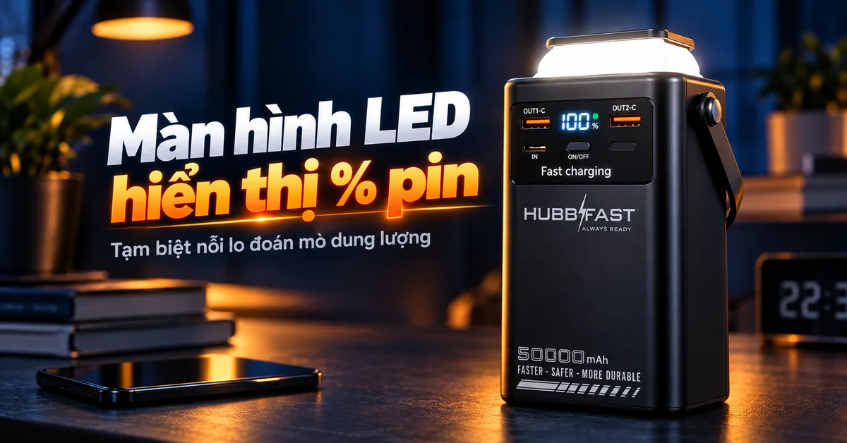 Review màn hình LED hiển thị % pin trên sạc HubbFast: Tạm biệt nỗi lo 