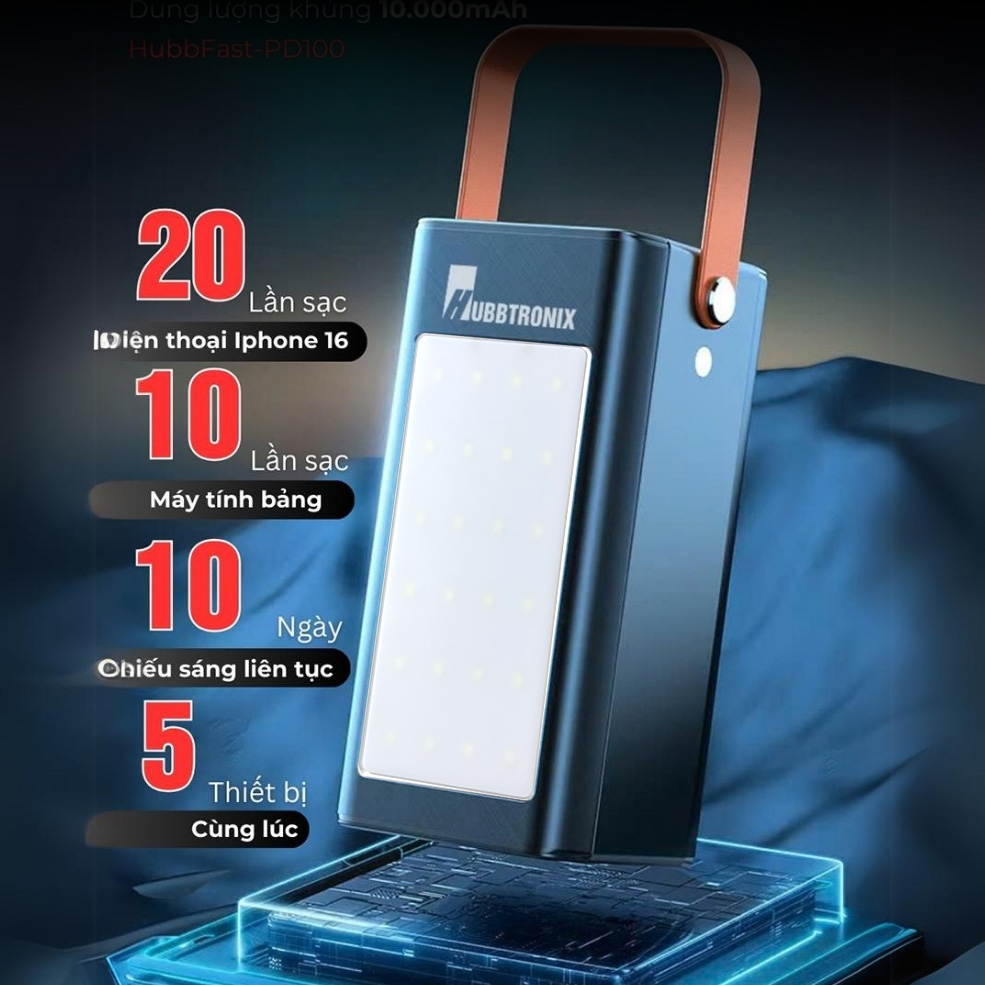 Pin dự phòng Chống Bão,dung lượng 100.000mAh HubbFast - PD100. Sạc siêu nhanh 22.5W- Hổ trợ sạc nhanh - Đèn siêu sáng - Chống bão