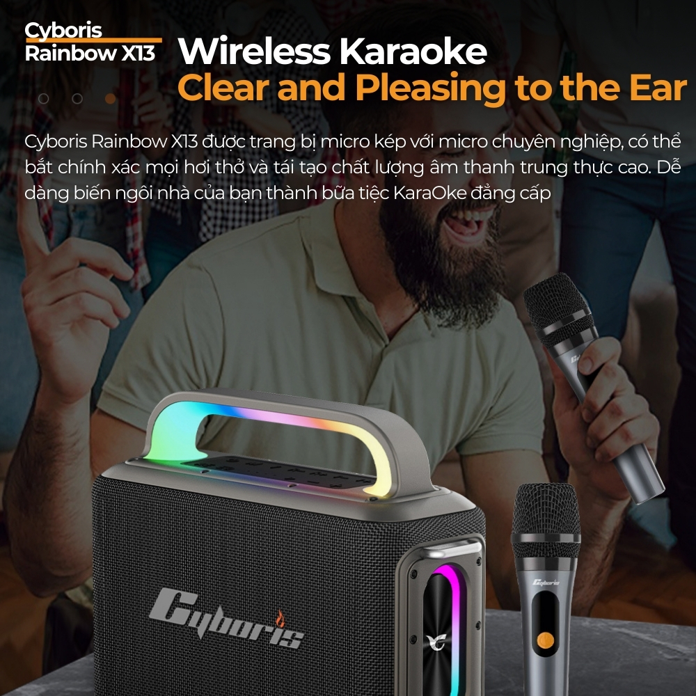 Loa Karaoke Bluetooth Cyboris Rainbow X13 100W | Âm Thanh Đỉnh Cao, Đèn RGB