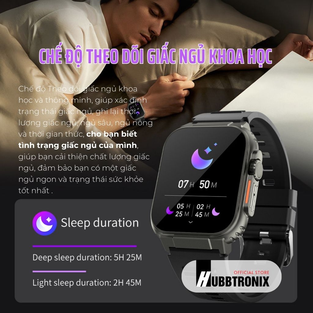 Đồng hồ thể thao, theo dõi sức khỏe thông minh, Nghe gọi, Hubb Watch A70 1.96"HD Chính Hãng HUBBTRONIX