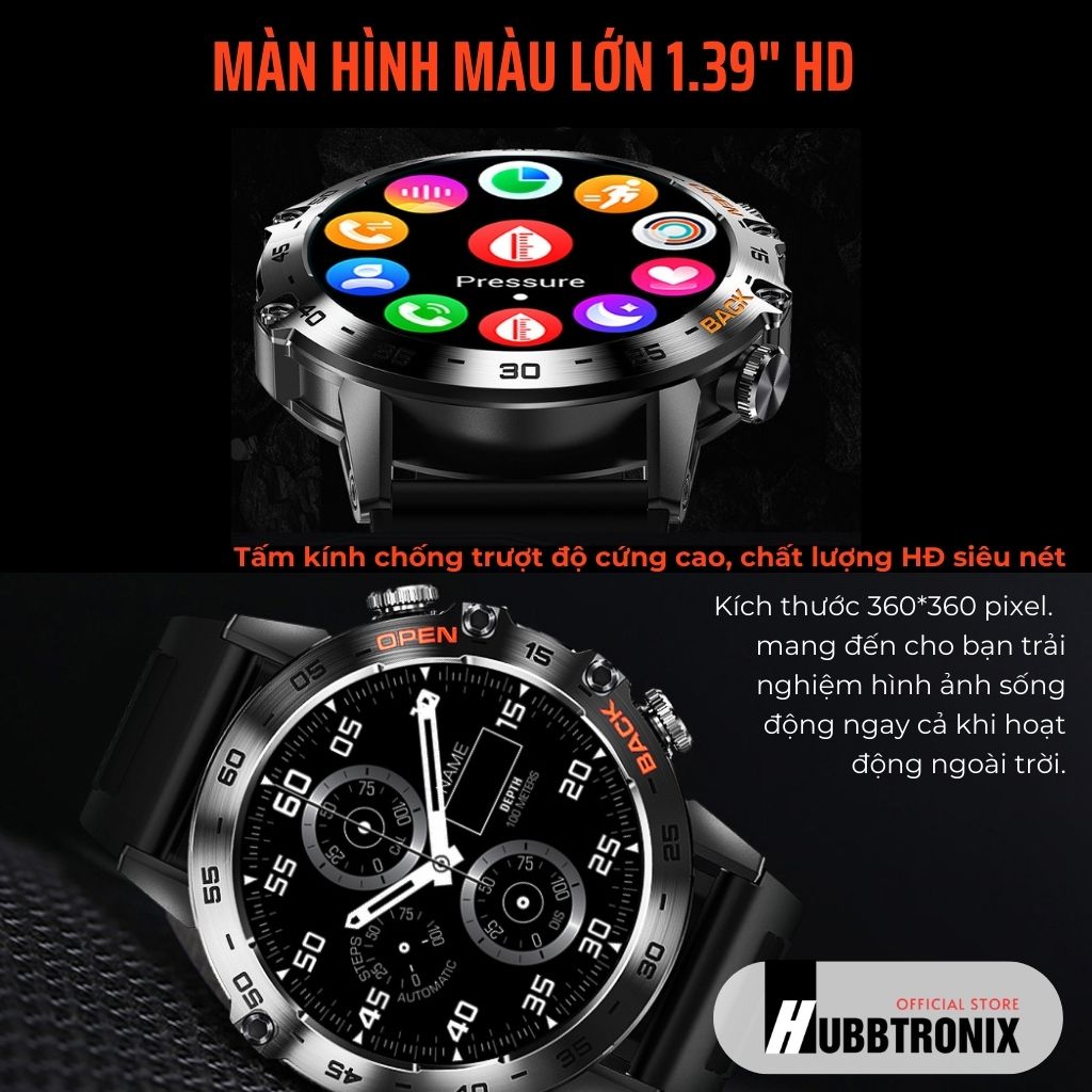 Đồng hồ thể thao thông minh HubbWatch K52 1.39"HD, Chính Hãng