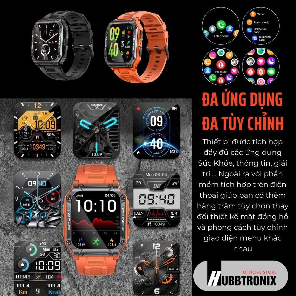 Đồng hồ thể thao, có la bàn, nghe gọi thông minh, Hubb Watch NX6a 1.43"HD, Chính hãng HUBBTRONIX