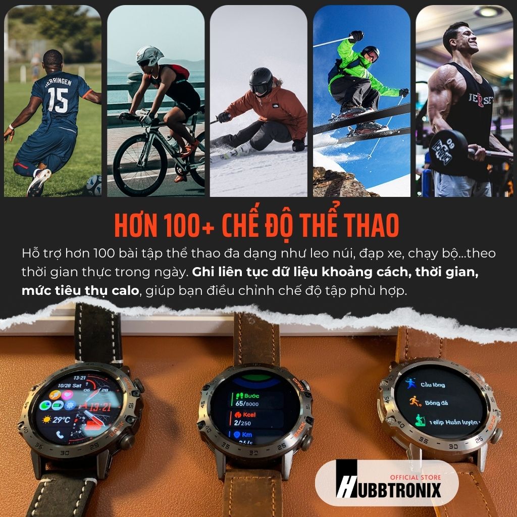 Đồng hồ thể thao thông minh HubbWatch K52 1.39"HD, Chính Hãng