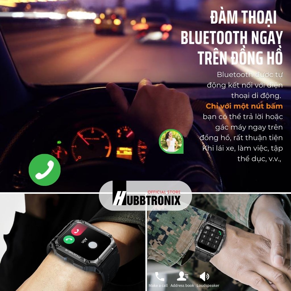 Đồng hồ thể thao, có la bàn, nghe gọi thông minh, Hubb Watch NX6a 1.43"HD, Chính hãng HUBBTRONIX