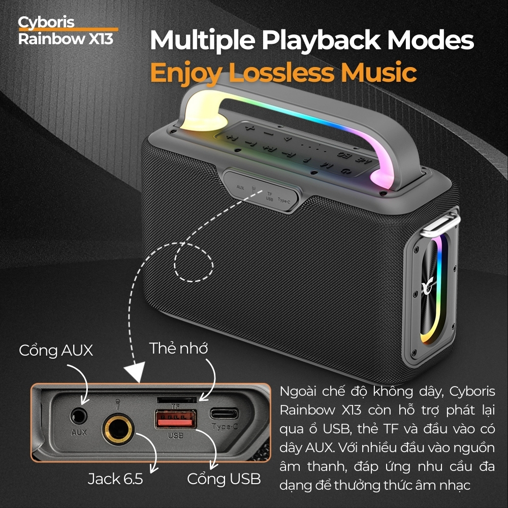Loa Karaoke Bluetooth Cyboris Rainbow X13 100W | Âm Thanh Đỉnh Cao, Đèn RGB