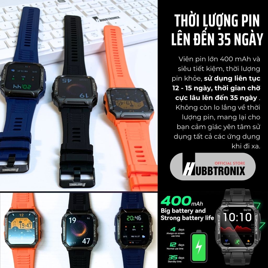 Đồng hồ thể thao, có la bàn, nghe gọi thông minh, Hubb Watch NX6a 1.43"HD, Chính hãng HUBBTRONIX