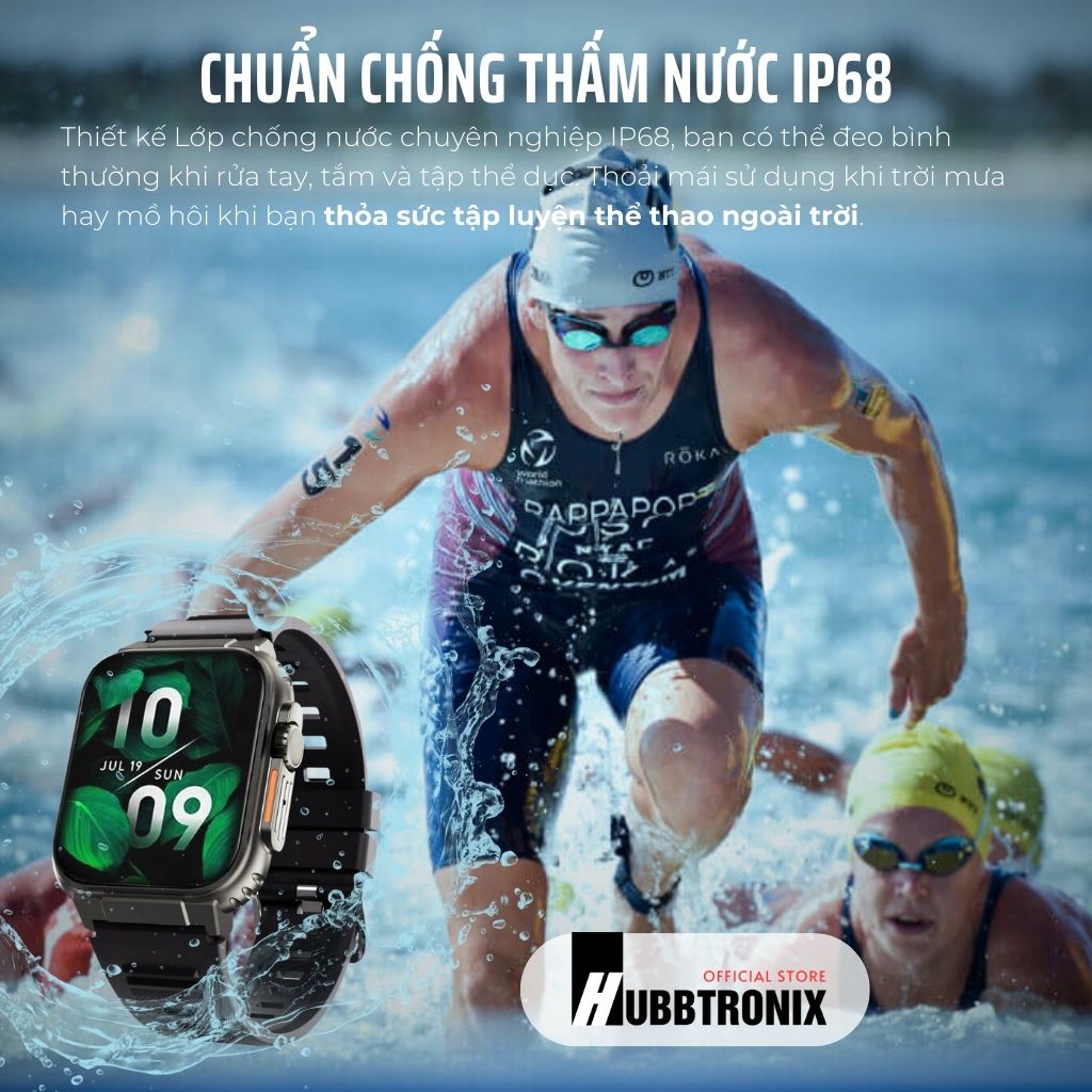 Đồng hồ thể thao, theo dõi sức khỏe thông minh, Nghe gọi, Hubb Watch A70 1.96"HD Chính Hãng HUBBTRONIX