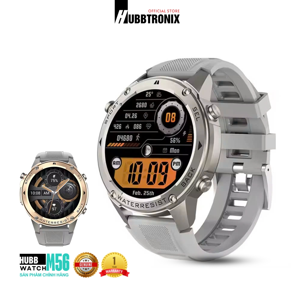 Đồng hồ GPS chạy bộ, Bơi lội , Pin 65 Ngày, Nghe gọi, HubbWatch M56, Chính hãng HUBBTRONIX