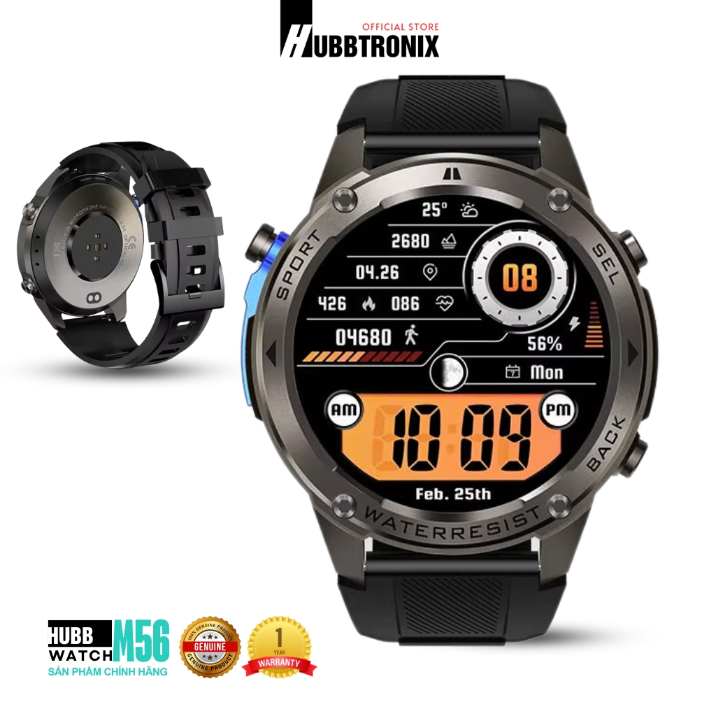 Đồng hồ GPS chạy bộ, Bơi lội , Pin 65 Ngày, Nghe gọi, HubbWatch M56, Chính hãng HUBBTRONIX