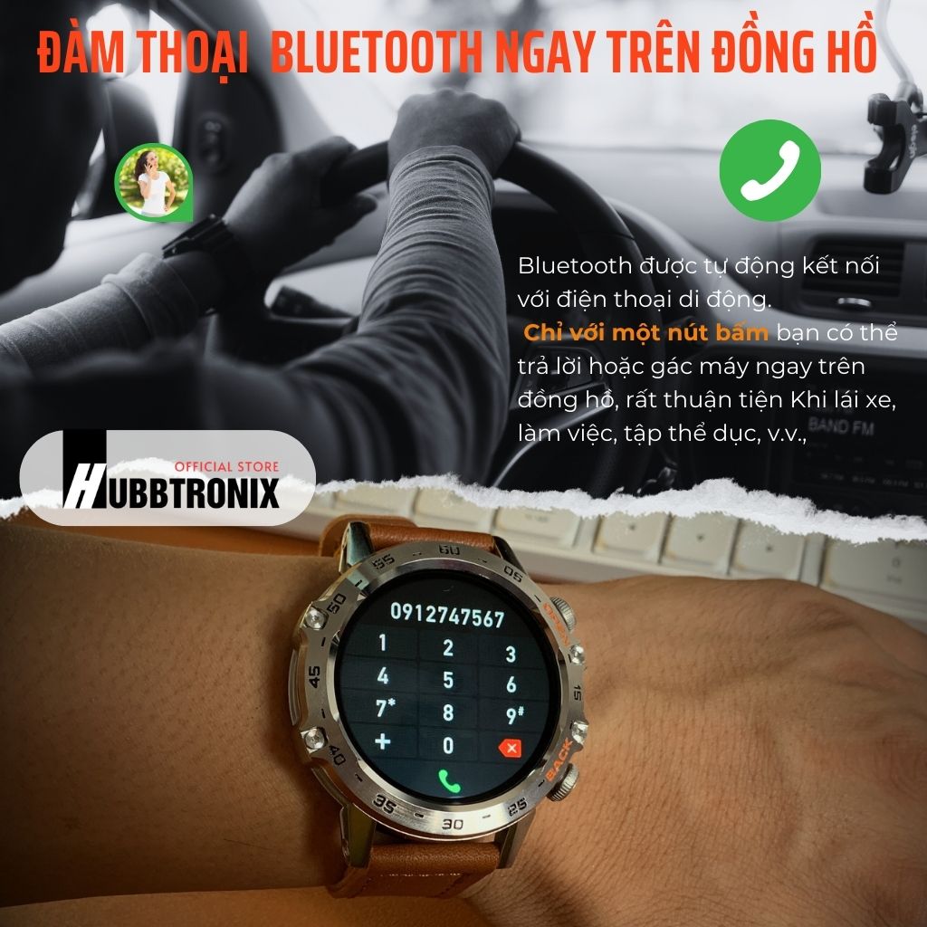 Đồng hồ thể thao thông minh HubbWatch K52 1.39"HD, Chính Hãng