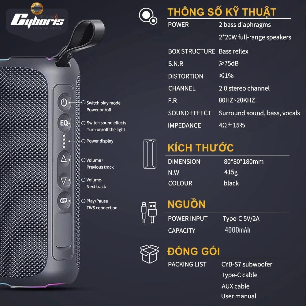 Loa Bluetooth Cyboris-S7 40W