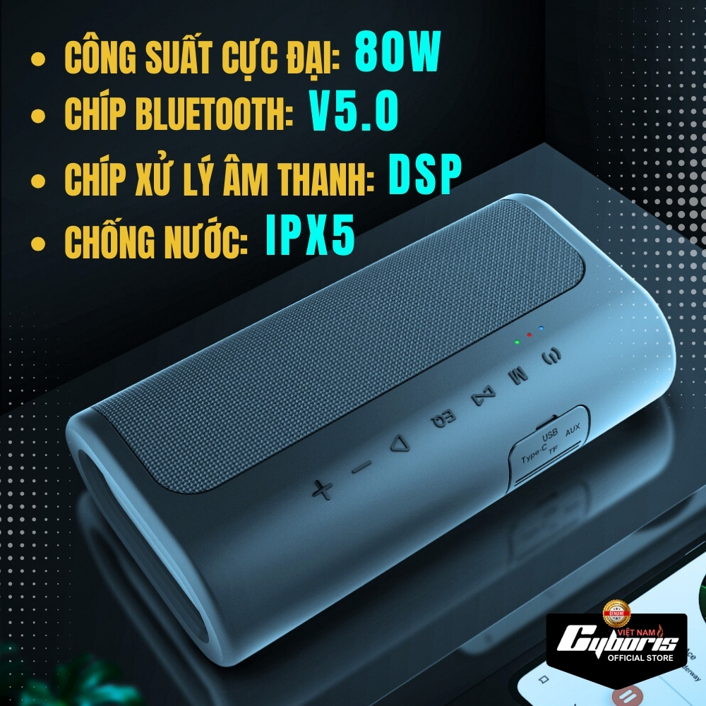 Loa Bluetooth Cyboris-T9 80W - Âm thanh siêu Bass